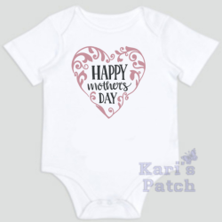 Happy Mother’s Day Filigree Heart Baby Bodysuit | Kari’s Patch