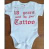 Funny baby bodysuit with "18 Years Till My First Tattoo" design | Kari’s Patch