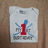 Celebrate your baby's 1st birthday with a red and baby blue bodysuit. | Kari’s Patch