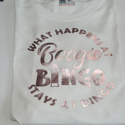 Boogie Bingo Adult T-Shirts – Custom Party Tees | Kari’s Patch