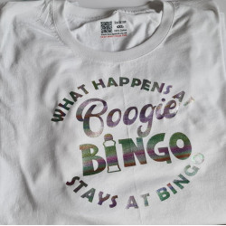 Boogie Bingo Adult T-Shirts – Custom Party Tees | Kari’s Patch