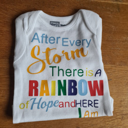 Rainbow Baby Bodysuit – After Every Storm Quote | Kari’s Patch