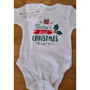 Baby’s first christmas bodysuit with banner – can personalise
