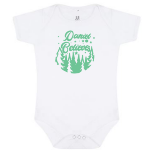 'Name’ Believes hovering above a range of christmas tree baby bodysuit