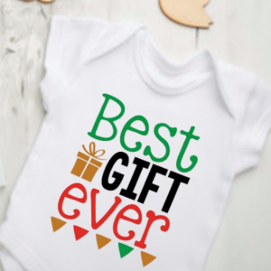 A baby bodysuit for the best christmas present ever in red and silver