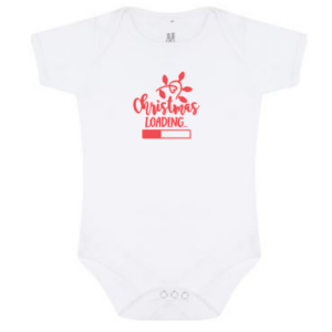 A fun ‘christmas loading’ baby bodysuit in red