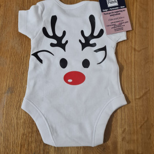 cute reindeer face on xmas baby bodysuit