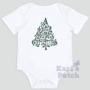 A very merry christmas in the shape of a tree baby bodysuit