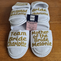 Personalised Bridesmaid, Maid of Honour and other party Spa Slippers in Glitter 